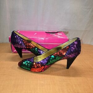 Vintage IMPO Harlequin Bright MultiColor Women Size 7.5B Sequins 3.5" heel